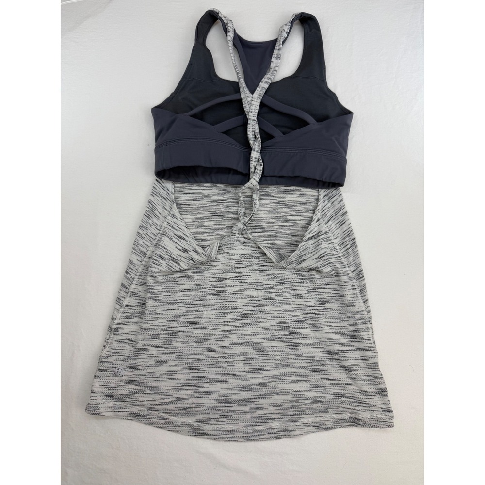Lululemon 2-in-1 Tank Top Built-In Bra Grey Space Dye Braided Racerback Size 4 - Picture 2 of 4